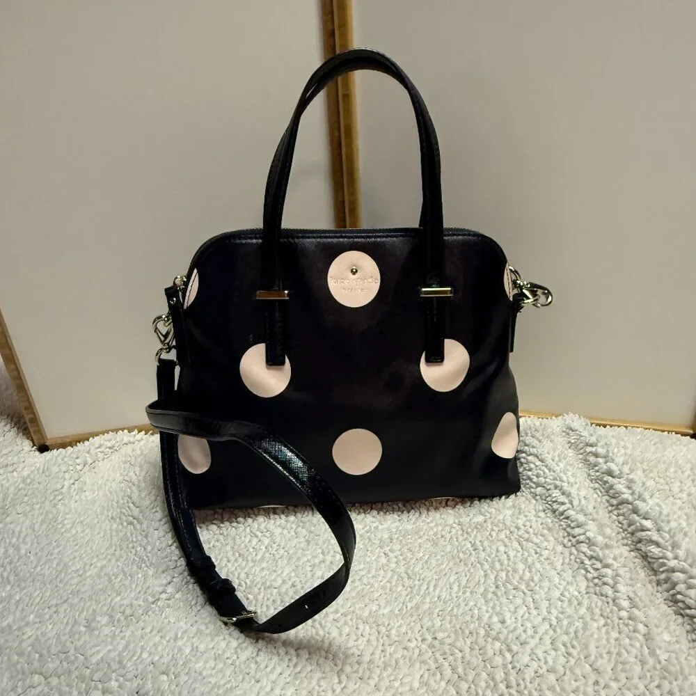 kate spade new‎ york Crossbody Bag Navy w/ Pale Pink Dots Preloved